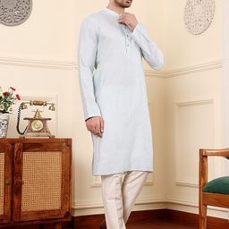 MULTI SHADES Striped Mandarin Collar Thread Work Viscose Silk Straight Kurta With Pyjamas-picture-9