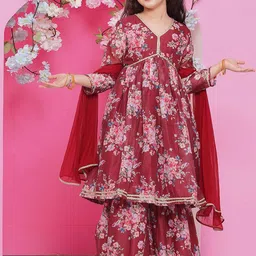 Bitiya by Bhama Girls Floral Printed Empire Gotta Patti Kurta with Sharara & With Dupatta-picture-34