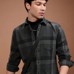 HIGHLANDER Men Slim Fit Button-Down Collar Tartan Checked Cotton Casual Shirt-picture-18