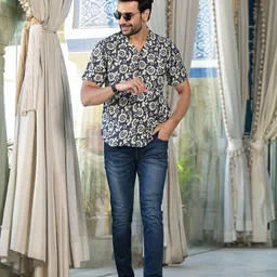 AKS Men Spread Collar Floral Printed Cotton Casual Shirt-image-26