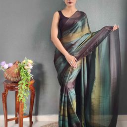 HERE&NOW Striped Poly Georgette Ready to Wear Saree-image-45