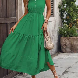 all about you Solid V-Neck Fit and Flare Maxi Dress-image-30