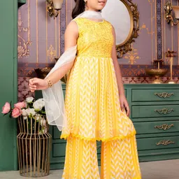 Aarika Girls Printed Regular Kurta with Palazzos & With Dupatta image 2
