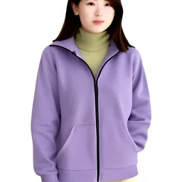 Kushi Flyer Women Lavender Hooded Long Sleeves Fleece Open Front Jacket-picture-32