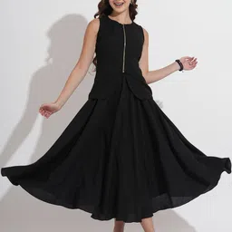 Murcia Women Black Linen Blend Solid Co-Ords-picture-1