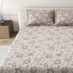 MAFATLAL Beige Floral 186 TC Pure Cotton King Bedsheet Set 1.08 m x 1.08 m-image-2
