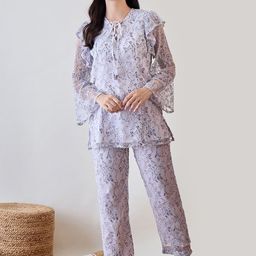 The Kaftan Company Women Tie-Up Neck Night suit-image-80
