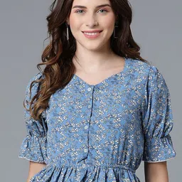 VEGAL Print Puff Sleeve Crepe Crop Top-image-43
