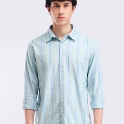 Flying Machine Men Spread Collar Vertical Striped Cotton Casual Shirt-image-50