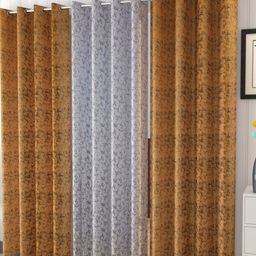 Galaxy Home Decor Yellow & White 3 Pieces Room Velvet Darkening Long Door Curtains-image-51