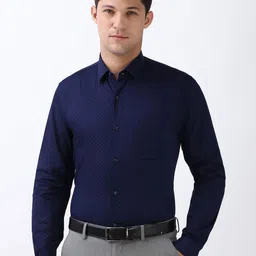Peter England Men Spread Collar Geometric Printed Cotton Slim Fit Formal Shirt-image-89
