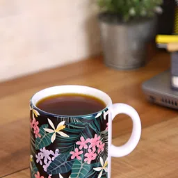 PENTADECO Green & White Floral Printed Ceramic Glossy Mugs Set of Cups and Mugs-48