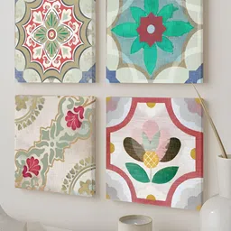 Art Street Green & White 4 Pieces Canvas Wall Arts-25