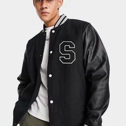 Be Savage Men Camouflage Checked Fleece Windcheater and Water Resistant Leather Jacket-6