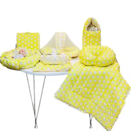 Fareto Infants Yellow & White Printed Cotton Baby Bed Set-picture-15