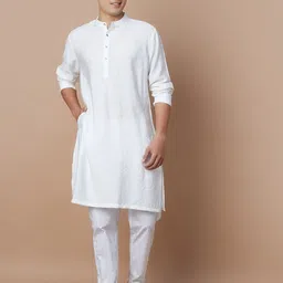 Melange by Lifestyle Mandarin Collar Cotton Straight Kurta-image-86