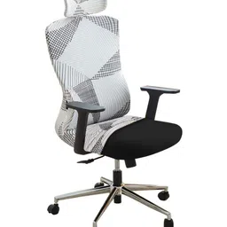 HOKIPO White & Black Geometric Printed Rotated Chair Cover With Headrest-image-88