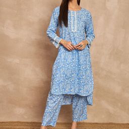 all about you Women Floral Printed Regular Pure Cotton Kurta with Trousers-image-51