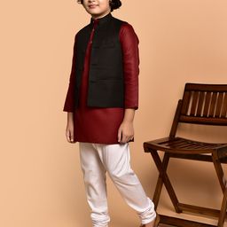 PRINTINDIA Boys Band Collar Three-Quarter Sleeves Regular Kurta & Churidar & Nehru Jacket-0