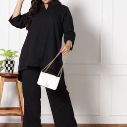LetsDressUp Textured Mandarin Collar Top With Palazzo Co-Ords-image-22
