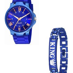 CSAMON Men Bracelet Style Analogue Watch Gift Set 3Kan BLU1016 NEW PU K Bracelet-image-6