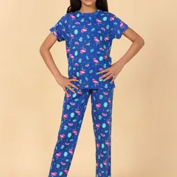 Ninos Dreams Girls Flamingo Printed Pure Cotton T-shirt With Trousers-picture-0