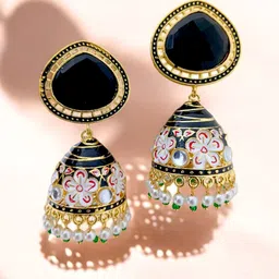 TISHUL JEWELS Gold-Plated Artificial Stones Studded and Beaded Dome Shaped Drop Earrings-image-73