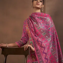 Anouk Women Printed Regular Thread Work Kurta with Trousers & With Dupatta image 5