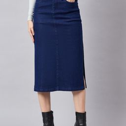 Orchid Blues Denim Straight Midi Skirt-image-90