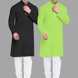 VS MALL Lime Green Cotton Blend Kurta Sets-picture-39
