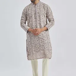 VASTRAMAY Floral Embroidered Thread Work Georgette Straight Kurta with Trousers-image-47