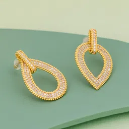 Kushal's Fashion Jewellery Gold-Plated Zircon Studded Drop Earrings-21