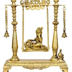 Exotic India Gold-Toned Butter Krishna On A Swing Religious Idol Showpiece-image-85