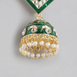 Anouk Gold-Plated Artificial Stones Studded And Beaded Dome Shaped Jhumkas image 2