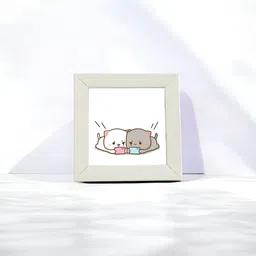 Anikmart White & Brown Self Design MDF Anime Design Table Top Frame-4