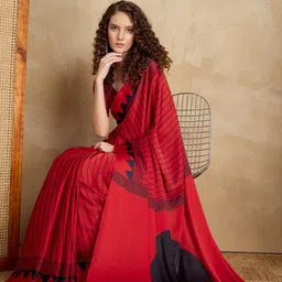 all about you Striped Satin Block Print Saree image 3