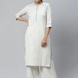 AURELIA Checked Thread Work Mandarin Collar Straight Kurta with Palazzo-picture-34