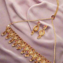 Anouk Pink Gold Plated Stone Studded Antique Choker Jewellery Set-image-59