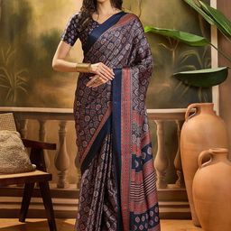 Sangria Printed Ajrakh Saree WithBlousePiece-58
