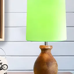 Homesake Green Wood Industrial Cylindrical Shaped Table Lamp with Bulb-26