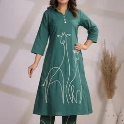 Kaftanize Women Animal Motiff Cord Work Pure Cotton Ethnic Kurta Sets-picture-0