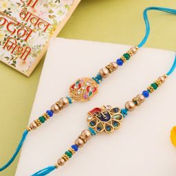 Anouk Set Of 2 Stones Studded & Beaded Bhaiya Bhabhi Rakhis With Roli Chawal-3