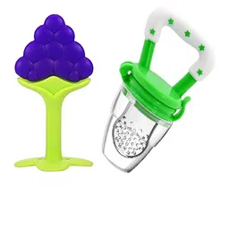 Joy Buzz Set Of 2 Baby Silicone Fruit Teether & Fruit Feeder- Blue & Green-56