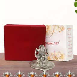 INTERNATIONAL GIFT Silver-Toned Ganesha With 6 Diyas Religious Idol Showpiece-image-81