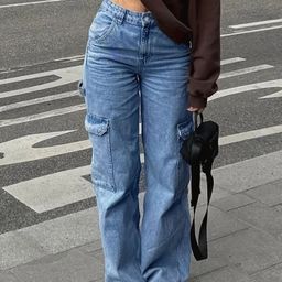 Glossia Nova Women Comfort Wide Leg High-Rise Light Fade Acid Wash Stretchable Cargo Jeans-image-11