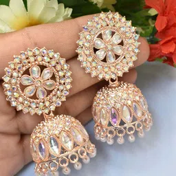 MEIRA JEWELLERY Artificial Stones Studded & Beaded Dome Shaped Jhumkas-picture-37