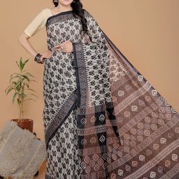 Jevi Prints Ethnic Motifs Pure Cotton Block Print Saree-23