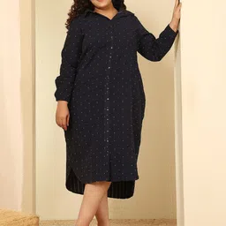 Amydus Women Plus Size Self Design Shirt Collar Cotton Shirt Midi Dress-picture-15