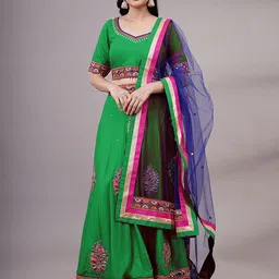 Utsav Fashion Embroidered Thread Work Shibori Ready to Wear Lehenga & Blouse With Dupatta-image-61