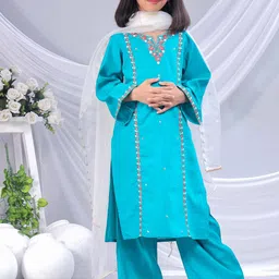 misbis Girls Floral Embroidered Regular Thread Work Kurti with Palazzos & With Dupatta-picture-1